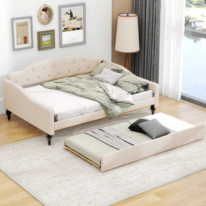 Full Size Upholstered Tufted Daybed With Twin Size Trundle